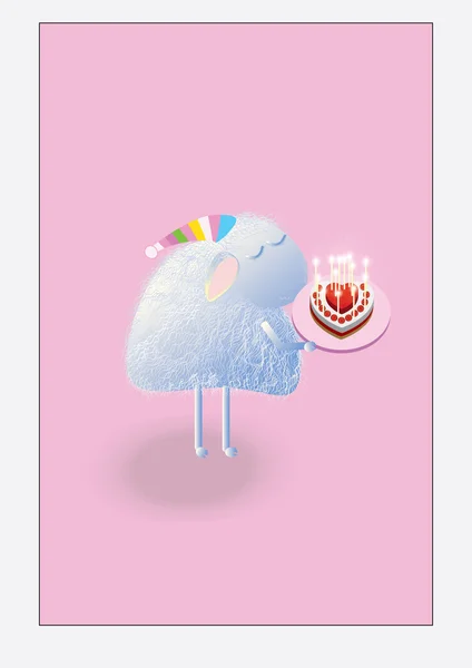 Cute white sheep holding a birthday cake