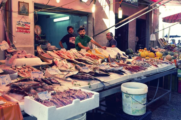 Grocery shop at famous local market Capo in Palermo, Italy