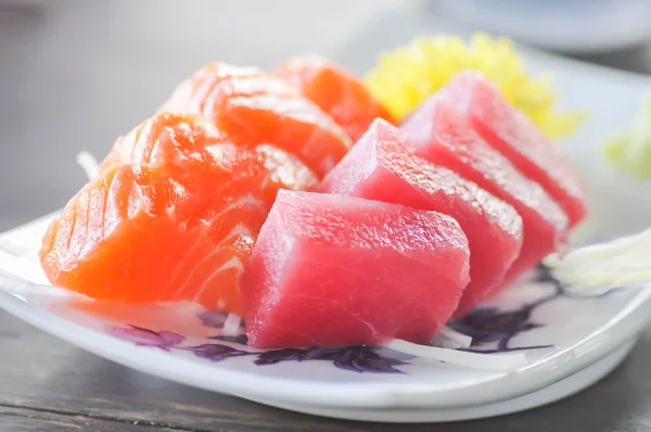 Raw fish  ,raw tuna and raw salmon dish in Japanese style