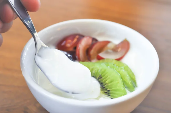 Fruit yogurt or yogurt with kiwi fruit and grape