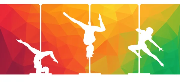 Silhouettes of pole dancers dancing contemporary dance on abstract background