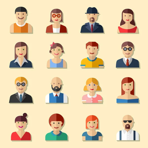 Flat round avatar icons, faces, people icons