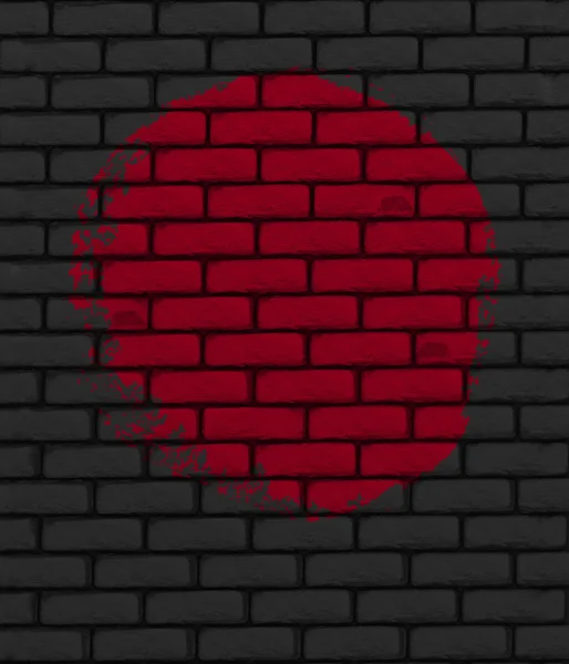 Black brick wall background with red circle brushstroke painting