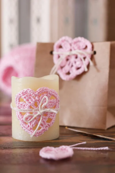 Saint Valentine decoration: handmade crochet pink heart for cand