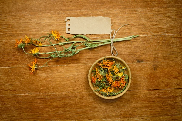 Calendula. Dried. Herbal medicine, phytotherapy medicinal herbs.