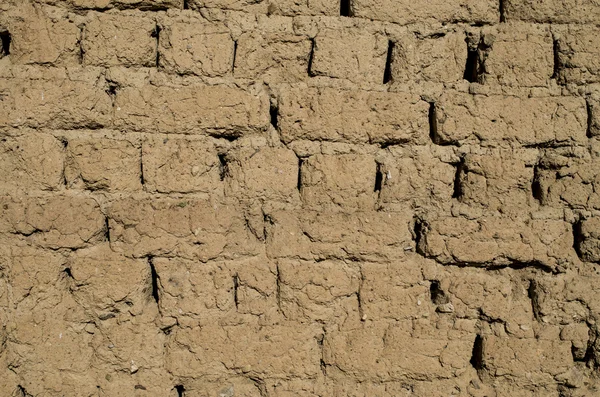 Wall of old adobe house closeup
