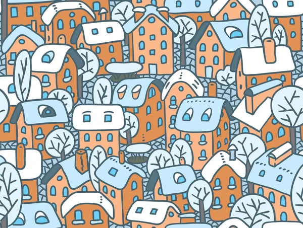 Seamless pattern with houses and courtyards