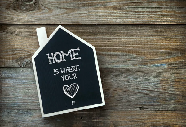 House Shaped Chalkboard sign on rustic wood HOME WHEREVER YOUR HEART IS