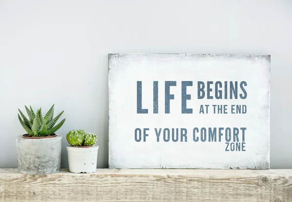 Motivational poster quote LIFE BEGINS AT THE END OF COMFORT ZONE