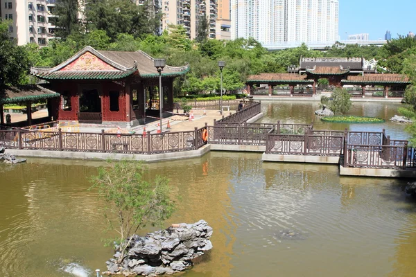 Chinese garden and lake in Hong Kong