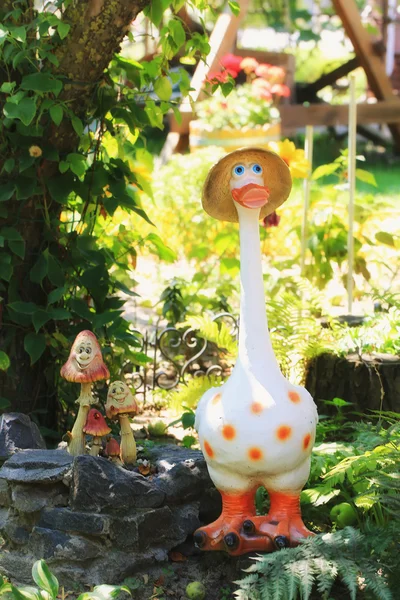 Home garden decor figurine duck mushrooms in the green grass summer decoration for the yard