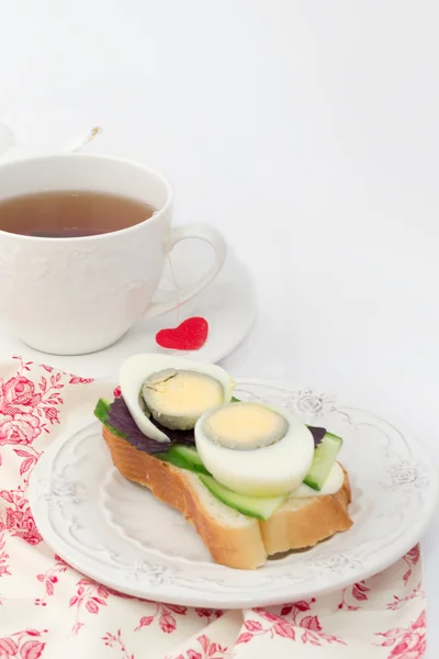 Sandwich egg cucumber tea breakfast lunch dinner white background organic eco healthy life diet homemade food