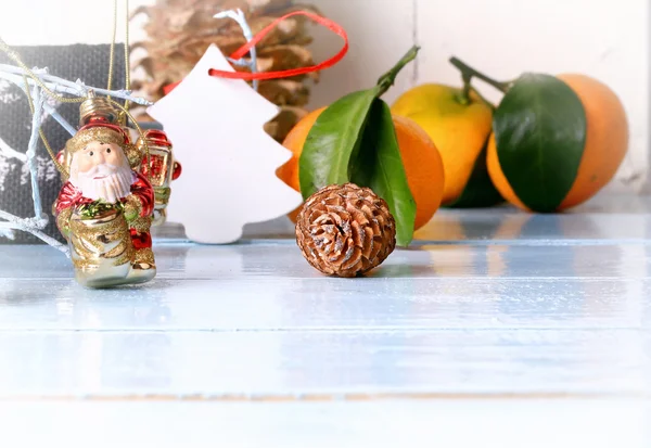 Christmas decoration on a light wooden background selective soft focus rustic style