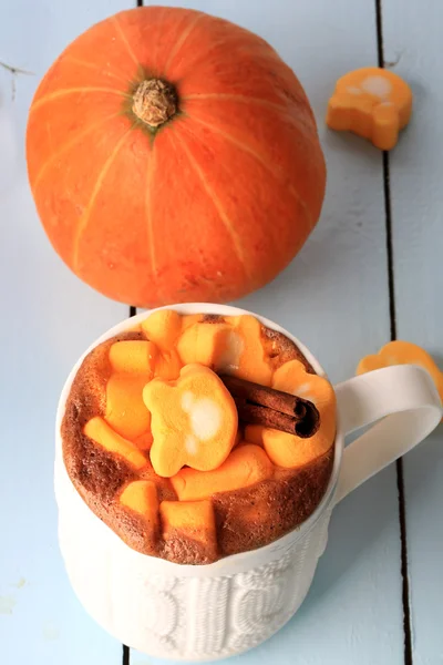 Pumpkin spiced latte smoothie with marshmallow autumn winter hot drink