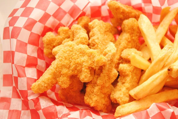 Take Out Deep Fried Chicken Strip Shaped Dinosaurs with French Fries