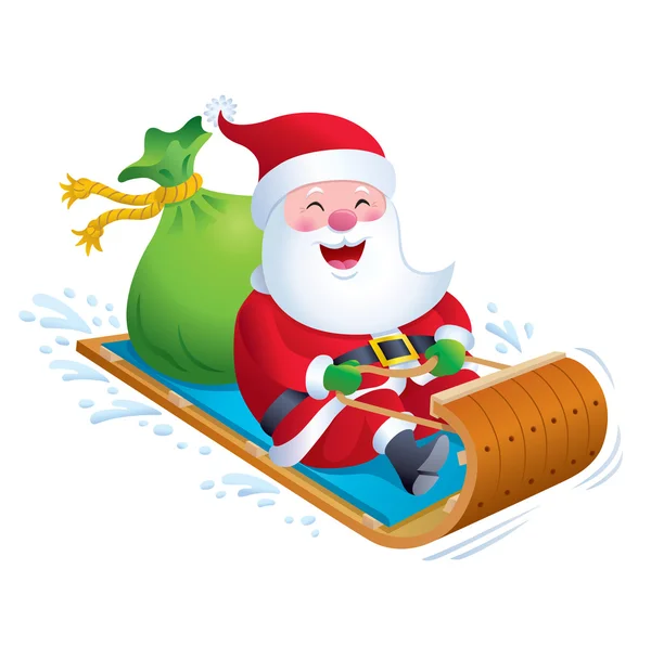 Santa Riding A Wooden Toboggan Snow Sled with Presents
