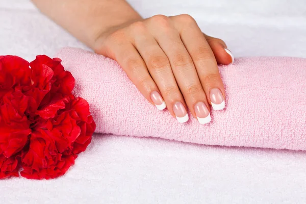 Woman's hand with perfect french manicure