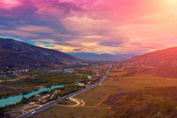 Evening panoramic view of Mtskheta city