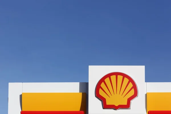 Shell logo on a gas station