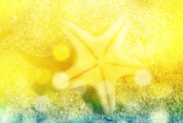 Beach background with sea star and effect sun glare