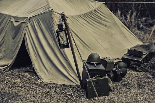 Reconstruction of life and subjects of second world war, military camp