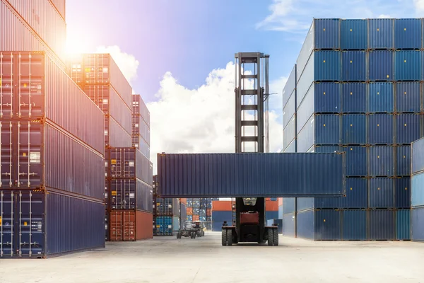 Import, Export, Logistics concept - Crane lift up container box