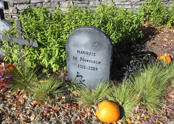 Halloween history setting displaying the tumbstone of Marquis de Montcalm, the French army general that lost the battle (war) of the Plains of Abraham in Quebec city in 1759
