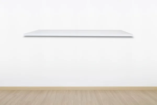 White wooden shelf wall for product display