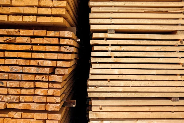 Stack of lumber in logs storage