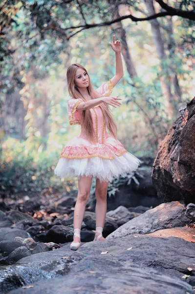 Asia beautiful girl in ballet dress on nature