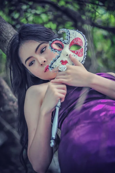Portrait of asia women with mask on nature