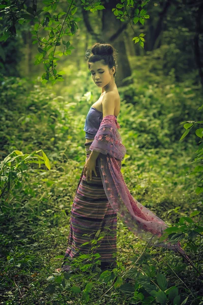 Asian woman wearing Thai Lanna series, identity culture of Thail