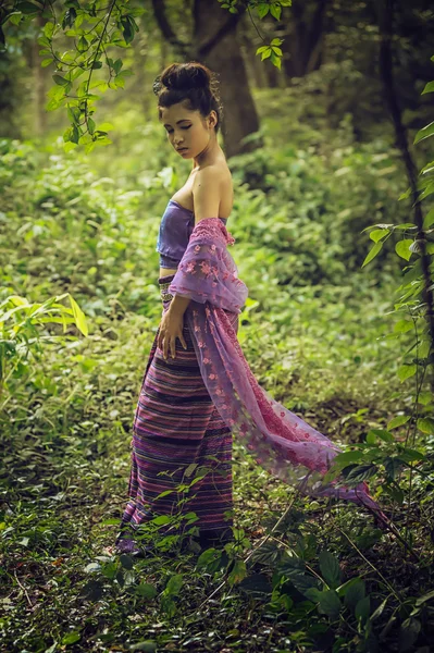 Asian woman wearing Thai Lanna series, identity culture of Thail