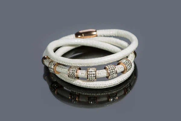 Leather bracelet with crystals