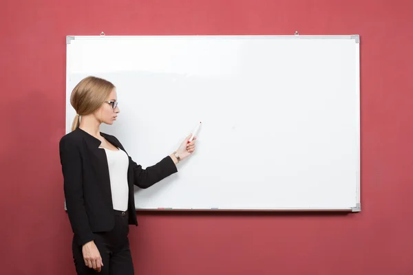 Business woman pointing at the whiteboard