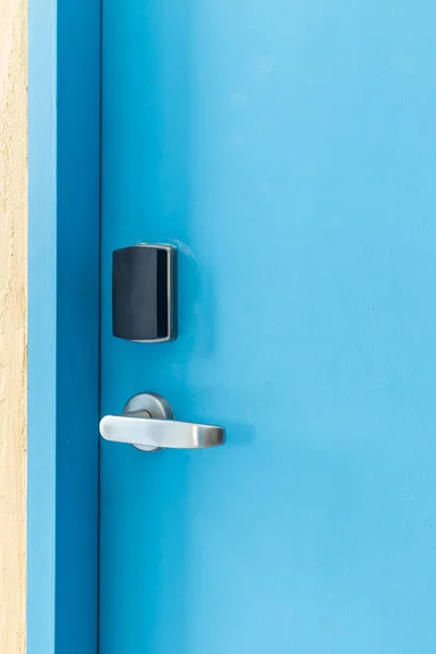 Entrance door with electronic keycard lock system