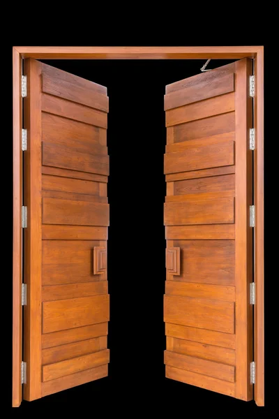 Big teak wooden door in luxury villa isolated on white