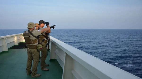 OPEN SEA / ON BOARD A TANKER / INDIAN OCEAN - FEBRUARY 16, 2015. Armed Piracy Security Team on board of ship