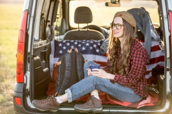 Vacation, travel - woman travel by car