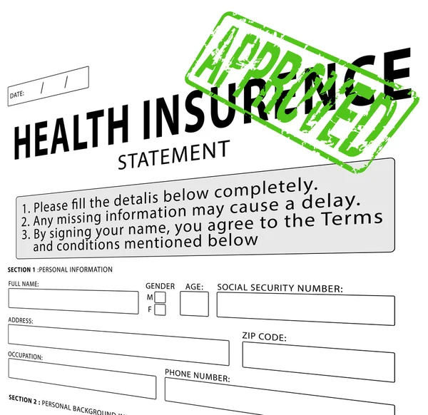 Health insurance statement with green approved rubber stamp
