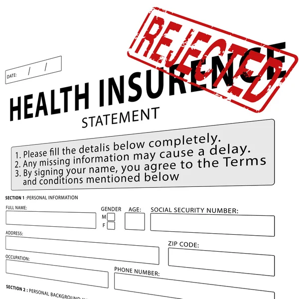 Health insurance statement with red rejected rubber stamp