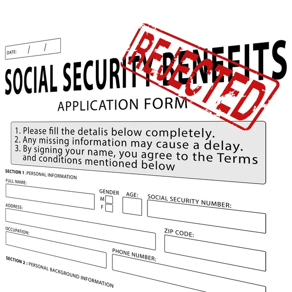 Social security application form with red rejected rubber stamp