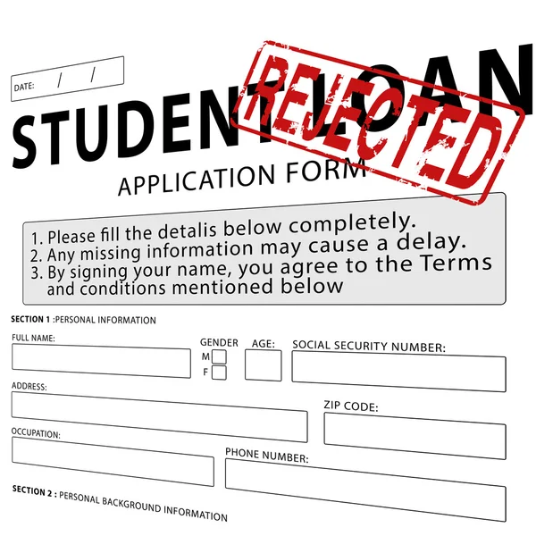 Student loan application form with green approved rubber stamp