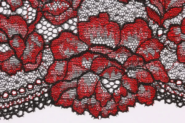 The macro shot of thered and black lace texture materia