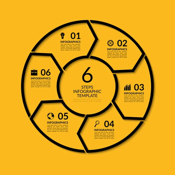 信息图表圆模板。简单的黑色概念横幅 6 选项