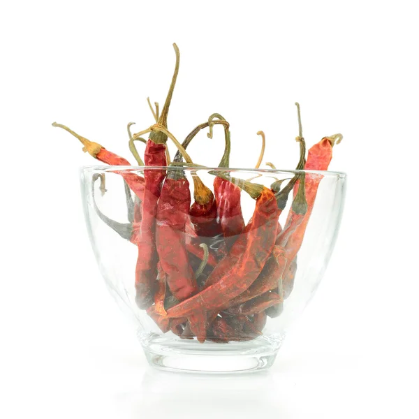 Dry red pepper in grass on white background