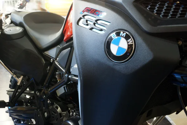 Details of a BMW GS motorcycle with logo. Kiyv, Ukraine - March 15, 2015