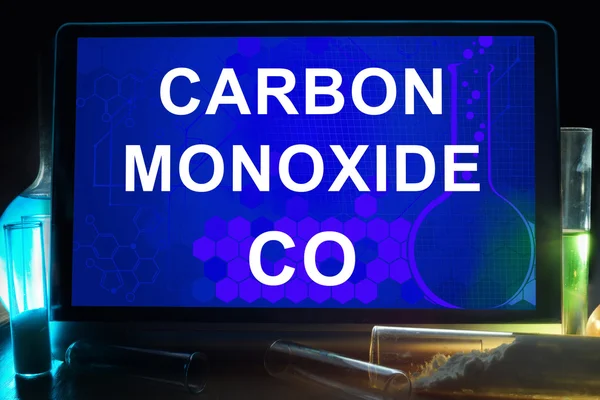 Tablet with chemical formula of  carbon monoxide .