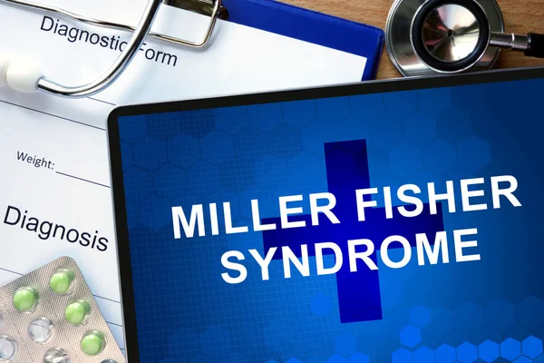 Diagnostic form with diagnosis Miller Fisher syndrome and pills.