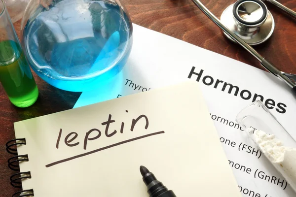 Hormone leptin written on notebook.